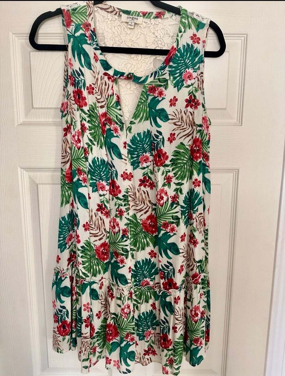 Umgee Tropical Floral BOHO Lace Back Sleeveless Dress Size S